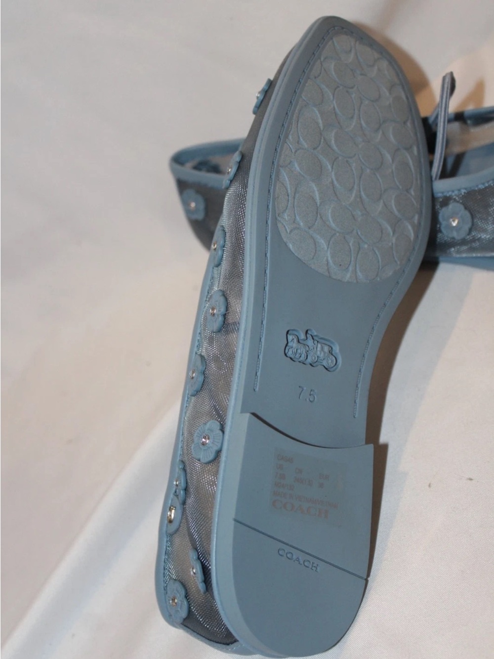 Coach Blue Mesh Floral Ballet Flats Rhinestone Embellished Shoes size 7.5 - Picture 7 of 7